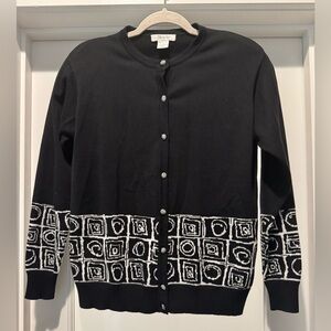 BLEYLE Women’s Vintage Black and White Cardigan Size S with Geometric Pattern